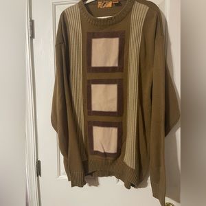 Earth tone sweater 2XL with suede patches.